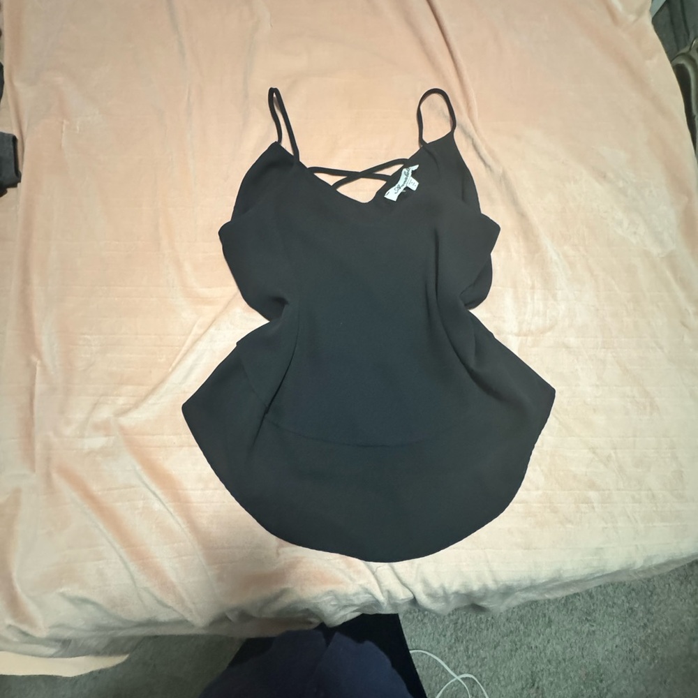 Annabella Black Camisole with Criss-Cross Neckline